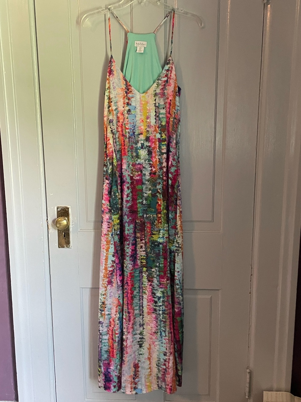 Nicole Miller Multicolor Abstract Print Maxi Dress with Mint Lining - Picture 2 of 7